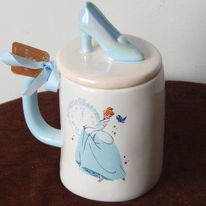 NWT Rae Dunn Cinderella Double Sided Mug & Glass Slipper Topper Disney Princess